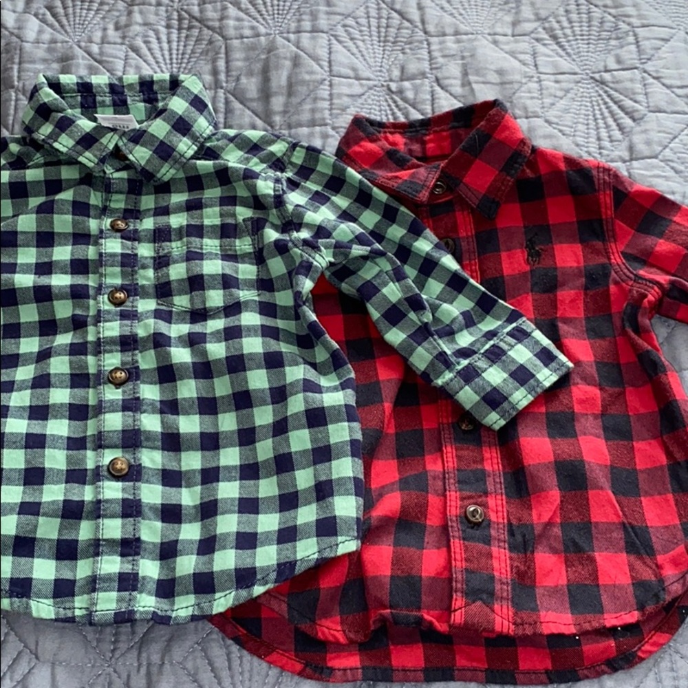 Plaid infant boys long sleeve shirts